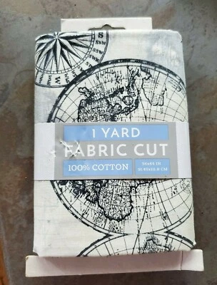 1 Yd World Globe Ocean Nautical 100% Cotton Fabric - Image 1 of 2