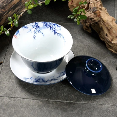 porcelana gaiwan esmalte azul tureen Jingdezhen pintado a mano tazón cubierto taza de té Foto 1 de 4