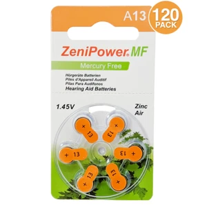 120 ZeniPower Size13 1.45V Zinc Air Mercury Free Hearing Aid Batteries - Picture 1 of 6