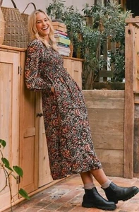 FAT FACE Fern Blush Floral Midi Dress. Size UK 12 Regular. *VGC* RRP £69 - Picture 1 of 11