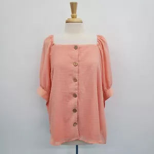Blusa Top LC Lauren Conrad Cuello Cuadrado Manga Abullonada Talla 2X Naranja Botón Frontal - Imagen 1 de 15