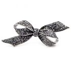 Zard Ribbon Bow Marquise Crystal Pin Brooch In Vintage Silver Tone