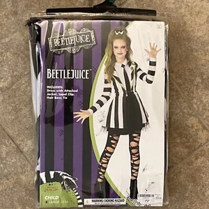 BeetleJuice Costume Black White Dress Child/Junior Size L 12-14 Complete HTF - Picture 1 of 10