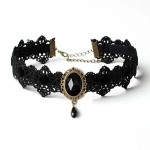 Halloween Choker Necklace for Women Gothic Black Crystal Lace Necklace for Hallo - Picture 1 of 6