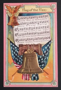 Flag of the Free Liberty Bell Patriotic Song Series Gold Embossed Postcard 1911 - Picture 1 of 3