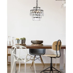 Chandelier Glass Crystals 3 Light Fixture Ceiling Pendant Lighting Black 12" - Picture 1 of 9