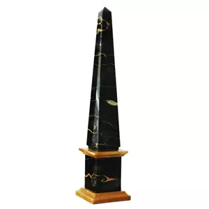 Obelisco Classico Marmo Nero Portoro e Giallo Siena Scultura da Tavolo H 40CM - Photo 1 sur 2