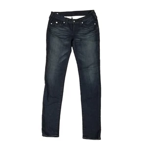True Religion Jeans Womens 29 Skinny Stretch Distressed Mid Rise Denim Made USA - Picture 1 of 12