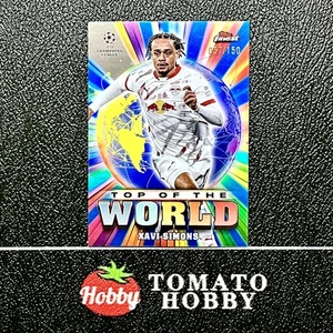 TOPPS FINEST UEFA 2024-25 XAVI SIMONS /150 BLUE REFRACTOR TOP OF THE WORLD - Picture 1 of 2