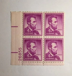 US 4 cent Abraham Lincoln 1954, Scott 1036, block of 4, 2MH/2MNH/OG/VF. - Picture 1 of 1