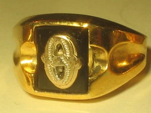 Anillo Vintage Art Deco Sello Inicial "O" Piedra Negra Oro Vermeil Banda Talla 11 - Imagen 1 de 2