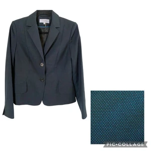 Calvin Klein Womens Pinpoint Polka Dot Teal & Black Blazer Size 4 NWOT Career - Picture 1 of 10