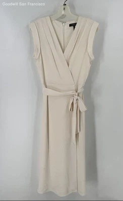 BCBGMAXAZRIA Women's Cream Sleeveless Knee Length Belted Dress Sz. 8 Regular - Image 1 of 4