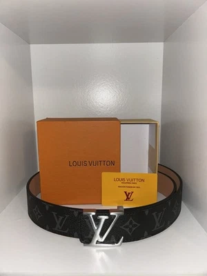 Louis Vuitton Men's Leather Belt 42/105 LV Monogram Black Silver Buckle - Image 1 of 2