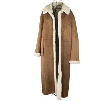 STAND STUDIO ReversibVintage Tan Suede & Sherpa Lined Long Coat Size 38 - Image 1 of 4