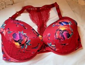 Lane Bryant Cacique Floral Boost Plunge Bra Front Clasp T Back Lace Trim 42F - Picture 1 of 9