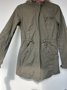 Lucky Brand Women’s Small Faux Fur Collar Jacket Winter Coat Army Green - Picture 1 of 9
