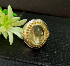 Natural Citrine Gemstone With 14K White Gold Plated Silver Ring for Men's AJ679 - Picture 1 of 11