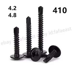 Tornillos autoperforantes cabeza arandela braguero Phillips acero inoxidable negro M4.2 M4.8 - Imagen 1 de 12