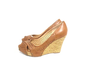 Size 10 Womens Brown Multi Peep Toe Vent Detail Espadrille Platform Wedge Heel - Picture 1 of 6