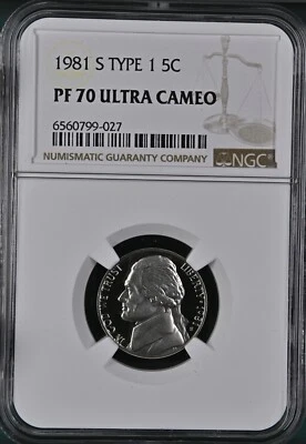 1981 S Type 1 Jefferson 5¢ NGC PF 70 Ultra Cameo DL47 - Image 1 of 2
