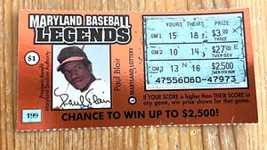 BOLETO DE BÉISBOL MARYLAND LOTTERY MLB - PAUL BLAIR - Imagen 1 de 1