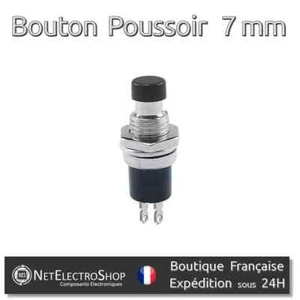 10X Bouton Poussoir Momentané Noir 7mm - Normalement Ouvert - PBS-110 - Imagen 1 de 2