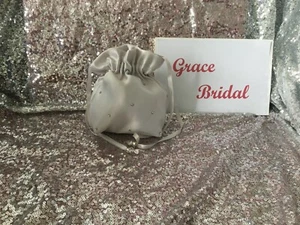SILVER DIAMANTE DUCHESS SATIN DOLLY BAG B/MAID FLOWER GIRL *free swatches* - Picture 1 of 6