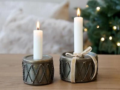 Brass Drum Candlestick Candle Holder, Gold Metal Christmas Candleholder - Image 1 of 4