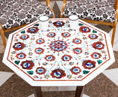 30-Inch Marble Inlay Table Top | Handmade Pietra Dura Art | Home & Office Décor - Image 1 of 4