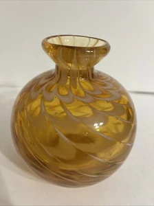 Jarrón vintage de vidrio artístico soplado a mano marrón blanco - 4,5" de alto - Imagen 1 de 8