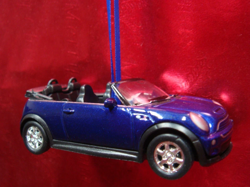 * NEW * MINI COOPER MODEL S BRITISH EUROPEAN CONVERTIBLE BLUE CHRISTMAS ORNAMENT - Image 1 of 1