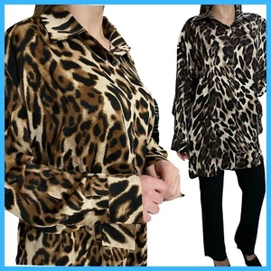 Camicia donna manica lunga fantasia maculata leopardata camicione camicetta XXL - Foto 1 di 22