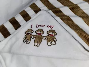 Baby Starters Blanket I Love My Monkey Sock Brown White Stripe Minky Soft - Picture 1 of 10