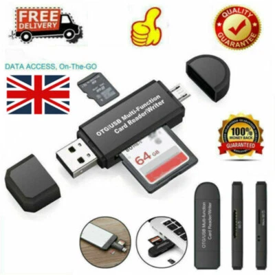 UK SD Card Reader For Android Phone Tablet PC Micro USB OTG to USB 2.0 Adapter - Image 1 of 4