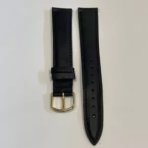 Black genuine calfskin leather watch strap band 19mm gold buckle Kreisler New - Picture 1 of 4