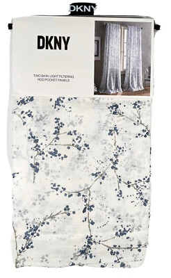 DKNY Window Curtains Rod Pocket 2 Panel Set 50 x 84 Promenade 109% Cotton White - Image 1 of 4