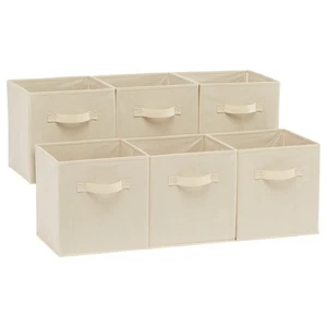 Set 6 Cubi Organizer Pieghevoli Tessuto 26.67 x 26.67 x 27.94 cm Beige - Foto 1 di 24