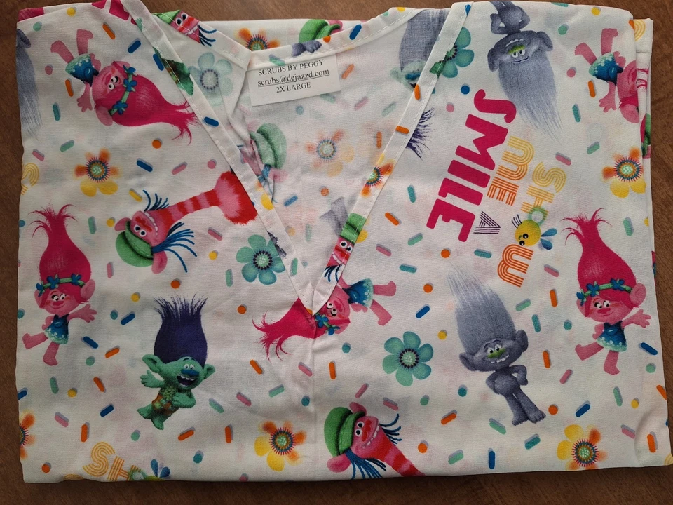 Show Me a Smile Trolls Medical Scrub Shirt SIZE  2 XLARGE - Image 1 of 1
