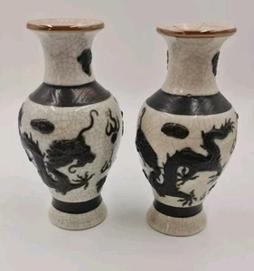 vintage chinese 5 toe crackle glaze 14cm white brown dragon - Picture 1 of 9