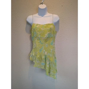 Y2K Fee Seide Blumen Trägertop Rüschensaum asymmetrisch Babydoll zarte Perlen - Bild 1 von 8