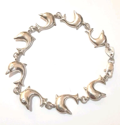 925 Sterling Silver Dolphin Bracelet 15mm*8.25 In 10.33 grams - Image 1 of 4