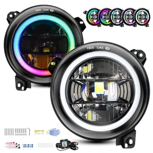 9" inch Halo LED RGB Headlights DRL For Jeep Wrangler JL Gladiator JT 2018-2023 - Picture 1 of 20