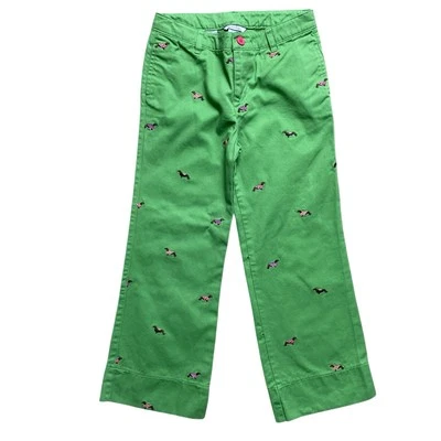 Hartstrings Pants Girls size 6 Green Flare Embroidered Dogs Cotton - Image 1 of 4