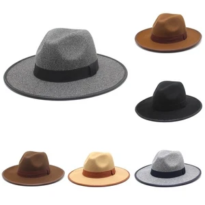 Vintage Elegant Formal Hat Men Women Wide Brim Jazz Cap Party Wool Hat Adult - Picture 1 of 16