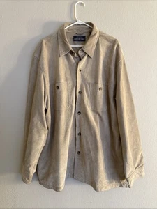 John Ashford Adventure Tan Suede Leather Shirt/Jacket Lined Button-Up XL - Picture 1 of 12