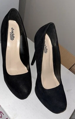 NUEVO Zapatos sin cordones de gamuza negra de 4,5" con tacón con clavos MUJERES Talla 8 Foto 1 de 4