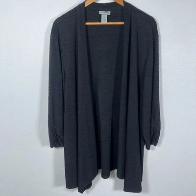Catherines Womens Open Cardigan Jacket Sz 3X Stretch Knit Ruched Sleeve Black - Image 1 of 4