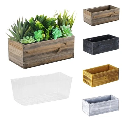 Small Natural Brown Wood Rectangle Planter with Removable Plastic Liner (H:4"... - Image 1 of 4