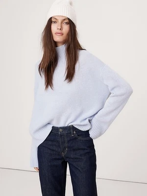 Banana Republic S Small Oversized 100% Cashmere Turtleneck Sweater Blue NWT! - Image 1 of 4